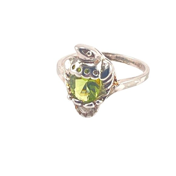 Vintage Sterling Silver Ring With Green Stone In Turtle Design Size 5.5 - Picture 2 of 9